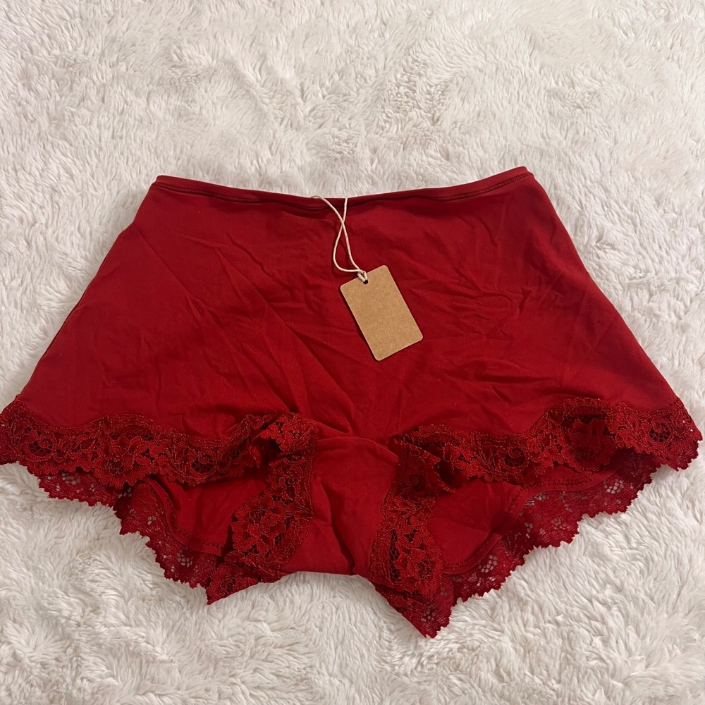 Skims Women Red Lace Trim Boyshorts High Rise Loungewear XS STSET-9793W Coquette